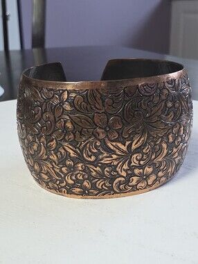 Antique Copper Floral Embossed Cuff Bracelet